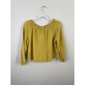 C&C California Womens Mustard Yellow Textured Long Sleeve Blouse S 100% Cotton